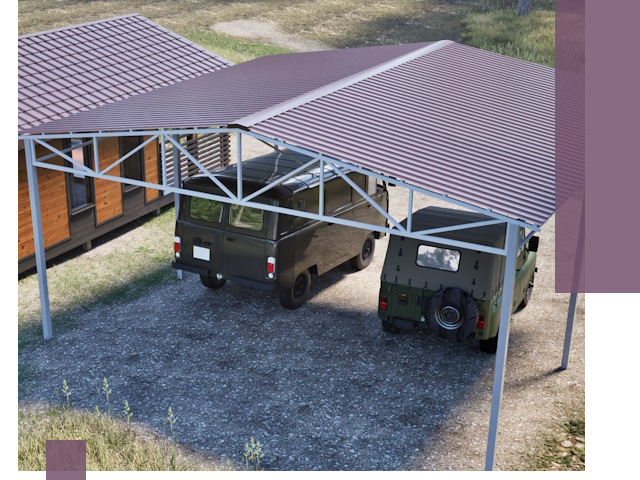 Двускатные навесы под ключ в Дагестанских Огнях — изготовление и монтаж